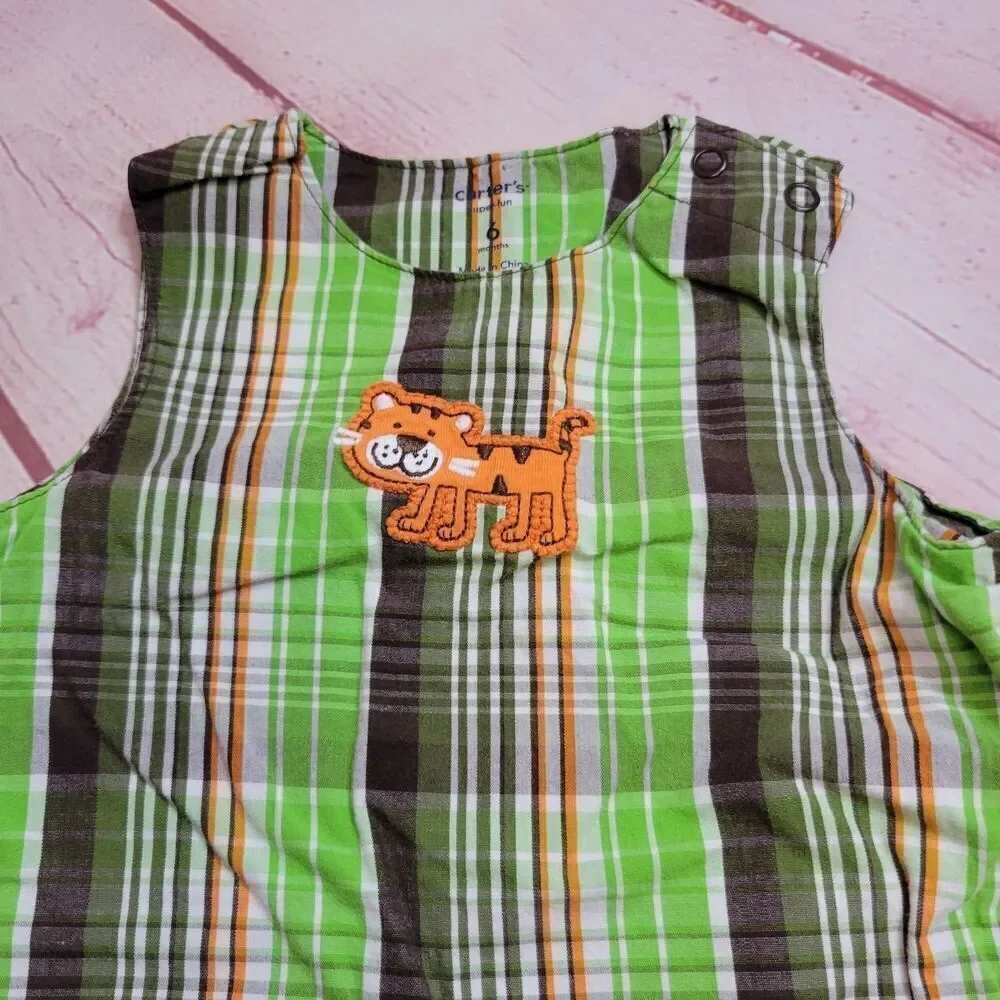 Carter's plaid tiger romper 6 months